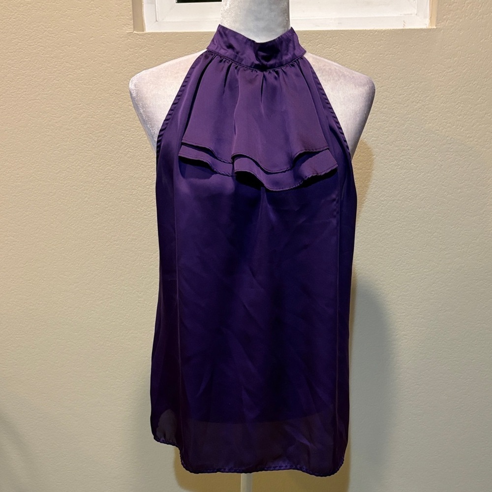 Violet & Claire Deep Purple Halter Top with Ruffle Neck-Size L